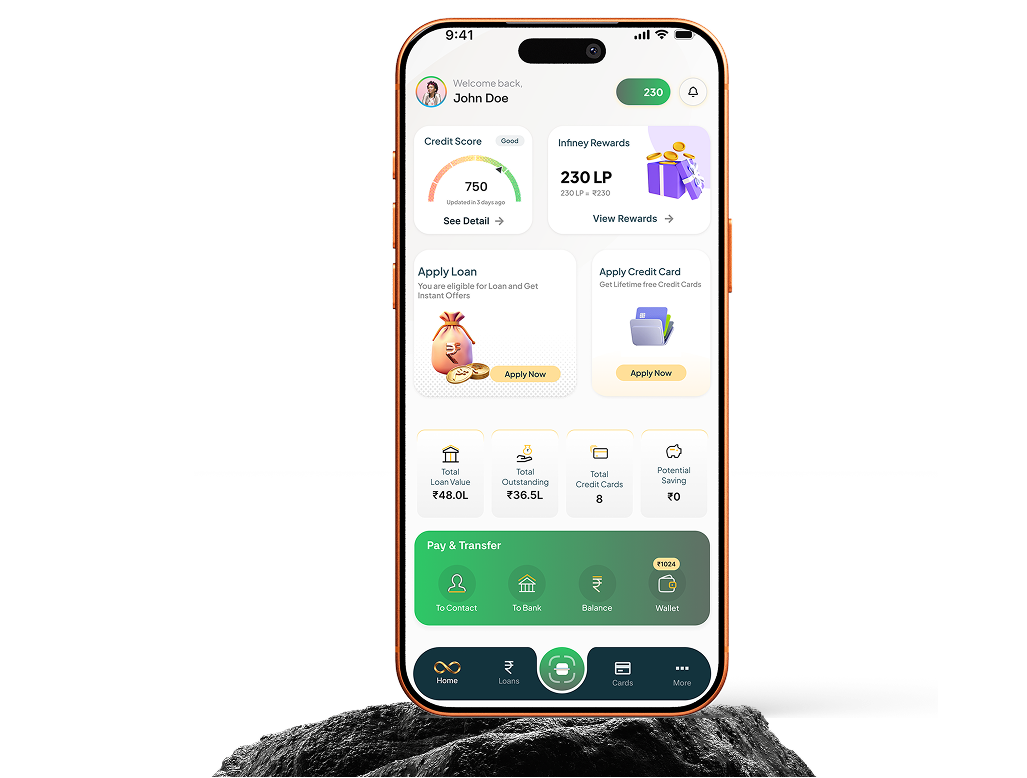 The Infiney app dashboard on a phone